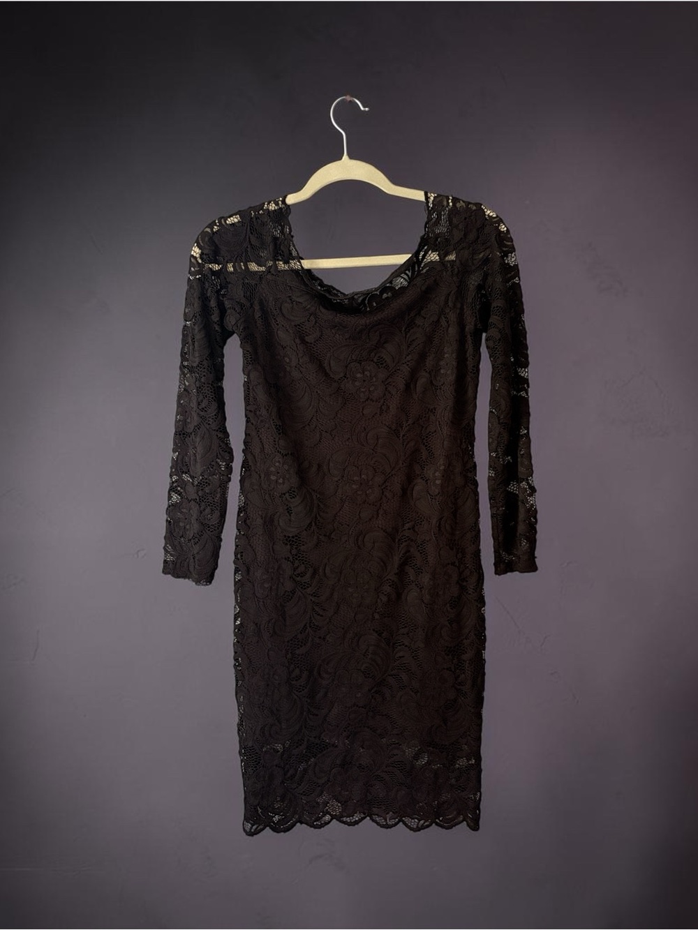 H&M Divided Black Lace Dress Long Sleeve Scoop Neck Bodycon LBD Size 10
